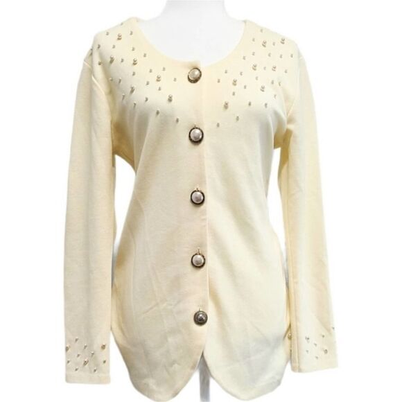 Vintage Embroidered Pearls Cardigan M - Picture 1 of 10